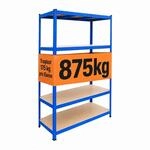 Relaxdays Schwerlastregal, HxBxT: 200 x 120 x 50 cm, 875 kg, blau/braun | Lagerregal,
