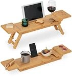 Relaxdays Badewannenablage Bambus, 70cm breit, Badetablett f&uuml;r Glas, Natur | Handy,
