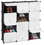 Relaxdays Schuhschrank, 24 F&auml;cher mit T&uuml;ren, Regalsystem modular, Kunststoff &