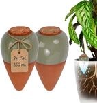Relaxdays Tonkegel Bew&auml;sserung, 2er Set, 350 ml, terrakotta/salbei |...