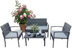 Relaxdays Gartenm&ouml;bel Set, 4-TLG. Rattan Sitzgruppe, 4 Personen, Bank, grau 