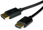 ROLINE HDMI High Speed Kabel mit Ethernet, Slim, ST-ST, schwarz, 3 m
