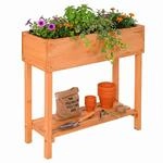 Relaxdays Hochbeet, Garten, Balkon & Terrasse, mit Ablage, orange | Holz &
