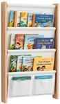 Relaxdays B&uuml;cherregal mit 5 Stofftaschen, Wandmontage, wei&szlig; | Wandregal f&uuml;r