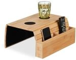 Relaxdays Sofatablett Armlehne, Bambus, Natur/schwarz | HBT: 5,5 x 50 x 33,5 cm,