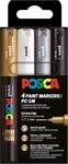 POSCA - Acrylmarker Set PC-1MC 4 Farben - Schwarz, Wei&szlig;, Gold, Silber | Marker...