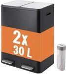 Relaxdays M&uuml;lleimer, 2 F&auml;cher, 2x30 l, schwarz | entnehmbare Inneneimer,...
