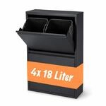 Relaxdays M&uuml;lleimer, 4 F&auml;cher, 4x18 l, schwarz | aufklappbar, entnehmbare