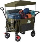 Relaxdays Bollerwagen, faltbar, 150 kg, Dach, gr&uuml;n | Teleskop- & Schiebegriff,