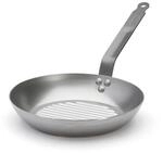 De Buyer 5530.26 Runde Pfanne Grill Mit Stiel Aus Bandstahl 26Cm, Metallic, Silber
