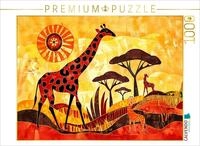 Puzzle &middot; Giraffenfamilie vor kunstvoller Savannensonne | Abstrakte Giraffen in