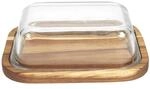 HOME DECO FACTORY Butterdose Glas und Akazie Tischservice Transparent | Glas und
