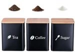 Relaxdays Vorratsdosen, 3er Set, Kaffee, Tee, Zucker, Metall, Bambusdeckel, HBT:
