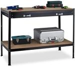 Relaxdays Werkbank mit Schublade, 2 Ebenen, Werkstatt & Garage, Stahl & MDF,