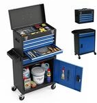 Relaxdays Werkstattwagen, 5 Schubladen & Aufsatzbox, schwarz-blau |...