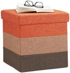 Relaxdays Polster Hocker mit Stauraum, gestreifter Sitzhocker, faltbarer