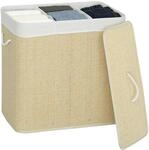 HOMCOM Bambus W&auml;schekorb mit Deckel Herausnehmbarer W&auml;schesack 144 L Creme 
