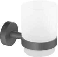 tesa Moon Grey Zahnputzbecher aus satiniertem Glas mit Halter, matt grau - f&uuml;r