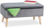 Relaxdays Sitzbank mit Stauraum, Samtbezug, 40 L, gepolstert, dunkelgrau |...