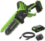 Greenworks 24V 15 cm Akku-Kettens&auml;ge, 6 Zoll b&uuml;rstenlos, Auto-&Ouml;l, 7,8 m/s,...