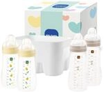 MAM Easy Active Babyflaschen-Set, 0+ Mon, 2 Flaschen & Korb, gelb/beige