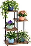 Relaxdays Pflanzenst&auml;nder, 4 Ebenen, HBT: 65x48x24 cm, schwarz/braun |...