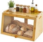 Relaxdays Brotkasten Bambus, HBT: 23x39x26 cm, natur | Frontklappe &...