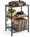 Relaxdays Plattenspieler Tisch, 3 Ebenen, Industrial, braun, schwarz | HBT: