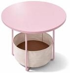 Relaxdays Beistelltisch, runder Couchtisch, mit Stoffkorb, HD: 50x45 cm,...