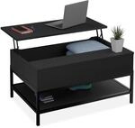 Relaxdays Couchtisch aufklappbar, mit Ablage, Wohnzimmertisch mit Stauraum,