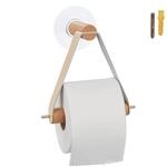 Relaxdays Toilettenpapierhalter aus Holz, f&uuml;r Bad, Wand, Band, Natur | klebend,