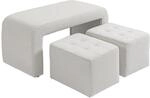 HOMCOM Sitzbank Fu&szlig;hocker 3 TLG. Ottomane Knopfheftung Wohnzimmer Wei&szlig; 