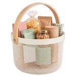 Relaxdays Drahtkorb mit Henkel, offenes Design, bis 5 kg, 25,5 cm, creme | rund,