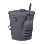 Relaxdays Ascheeimer mit Deckel & Schaufel, Stahl, Holzgriff, 19 Liter,
