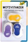 folia 7022 - Motivstanzer, Motivlocher, 3er Set, Hase, Libelle und Elefant