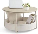 VASAGLE Couchtisch rund, Wohnzimmertisch mit Korb aus Stoff, Metallrahmen |...