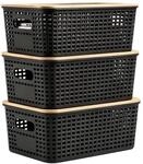 Relaxdays Aufbewahrungsbox, 3er Set, HBT: 11x25,5x18,5 cm, schwarz | mit Deckel,