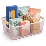 Relaxdays Drahtkorb mit Holzgriffen, offen, belastbar bis 5 kg, rosa | eckig,