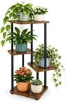 Relaxdays Pflanzenst&auml;nder, 4 Ebenen, 80 x 58,5 x 45 cm, schwarz/braun | eckig,