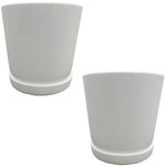 Relaxdays Blumentopf, 2er Set, Pflanztopf mit Untersetzer, Rillen, H x D: 20 x...