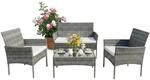 Relaxdays Gartenm&ouml;bel Set, 4-TLG. Rattan Sitzgruppe, 4 Personen, Bank, Sessel &