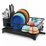 Relaxdays Abtropfgestell, Besteckkorb, Abtropfschale mit Ablauf, schwarz |...