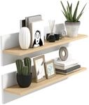 HOMCOM Wandregal 2er-Set Schweberegal 80 x 16,5 x 20 cm Wei&szlig;+Naturholz |...