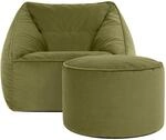 Icon Natalia Samt Sitzsack Sessel und Hocker mit F&uuml;llung, Gr&uuml;n | In...