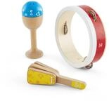 Hape Junior Percussion Set &ndash; 3-teiliges Holz-Musikset mit Tamburin, Maraca &