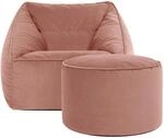Icon Natalia Samt Sitzsack Sessel und Sitzpuff mit F&uuml;llung, Rosa | In...