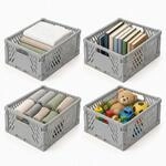 Relaxdays Klappbox, 4er Set, stapelbar, Kunststoff, 2 Griffe, hellgrau |...