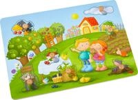 HABA 304430 - Greifpuzzle Obstgarten, 8-teiliges Holzpuzzle mit Naturmotiven und