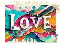 Puzzle &middot; Abstrakt Bunte Kunst mit Text Love | Bunt gerissenes Papier auf Leinwand &middot;