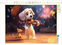 CALVENDO Puzzle Hund Milow mit der Geige | 1000 Teile Lege-Gr&ouml;&szlig;e 64 x 48 cm